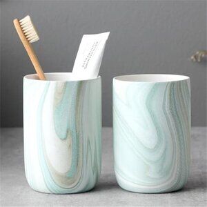 Green Marble Toothbrush Holder Ceramic Bathroom Cup Toothpaste Holder Organizer